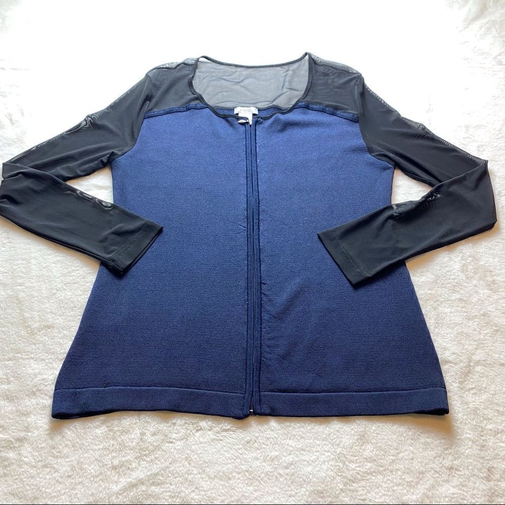Cache Mesh Front Black and Blue Front Zip Top Size Large